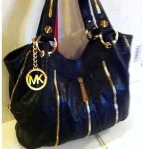 Michael Kors Black and Gold Hobo Purse / Bag